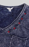 Indigo Washed Embroidered V-Neck T-shirt