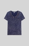 Indigo Washed Embroidered V-Neck T-shirt
