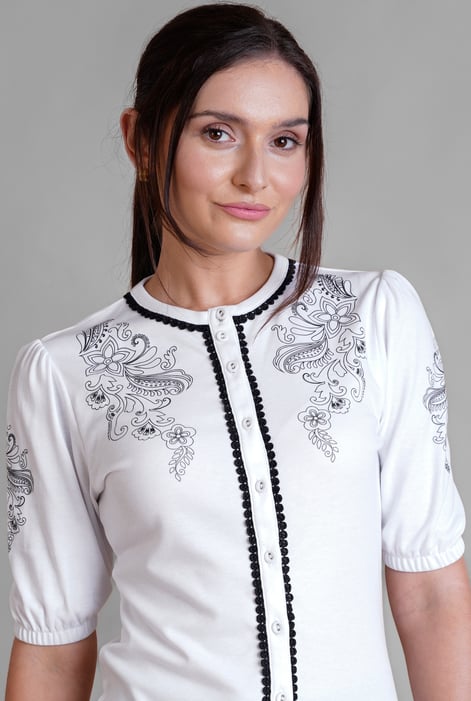 White Lace Trimmed Puff Sleeve Tops