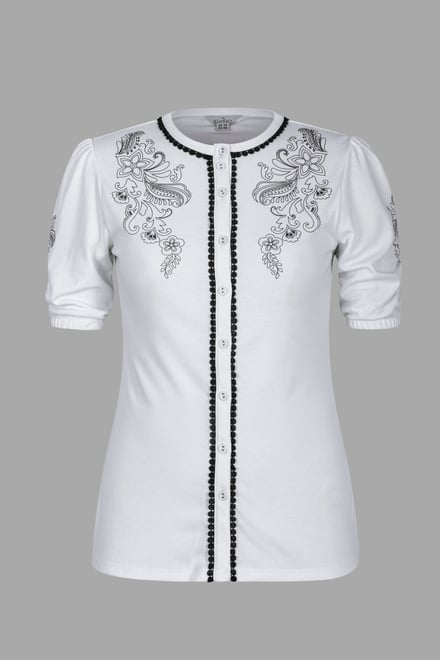 Lace Trimmed Puff Sleeve Tops