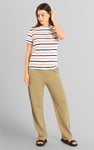 Womens Button Details Stripe T-Shirt