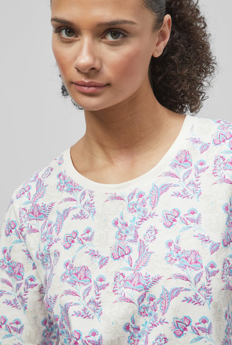 White Crayon Leaf Printed T-Shirt