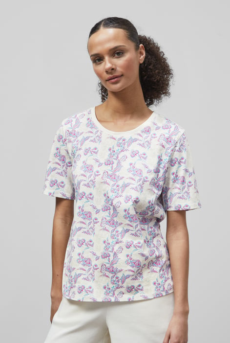White Crayon Leaf Printed T-Shirt