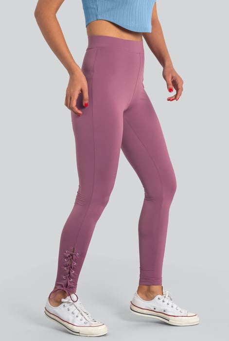 Women's Purple Draw cord Detailed Hem Slim Leggings