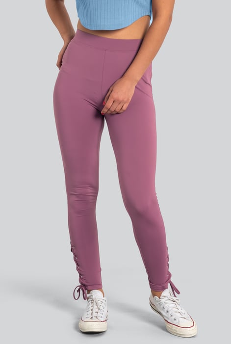 Women's Blue Draw cord Detailed Hem Slim Leggings