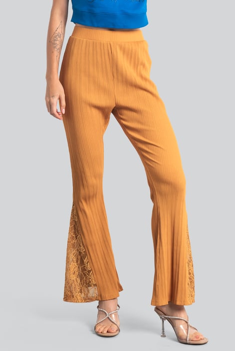Orange High Waisted Lace Insert Flare Leggings