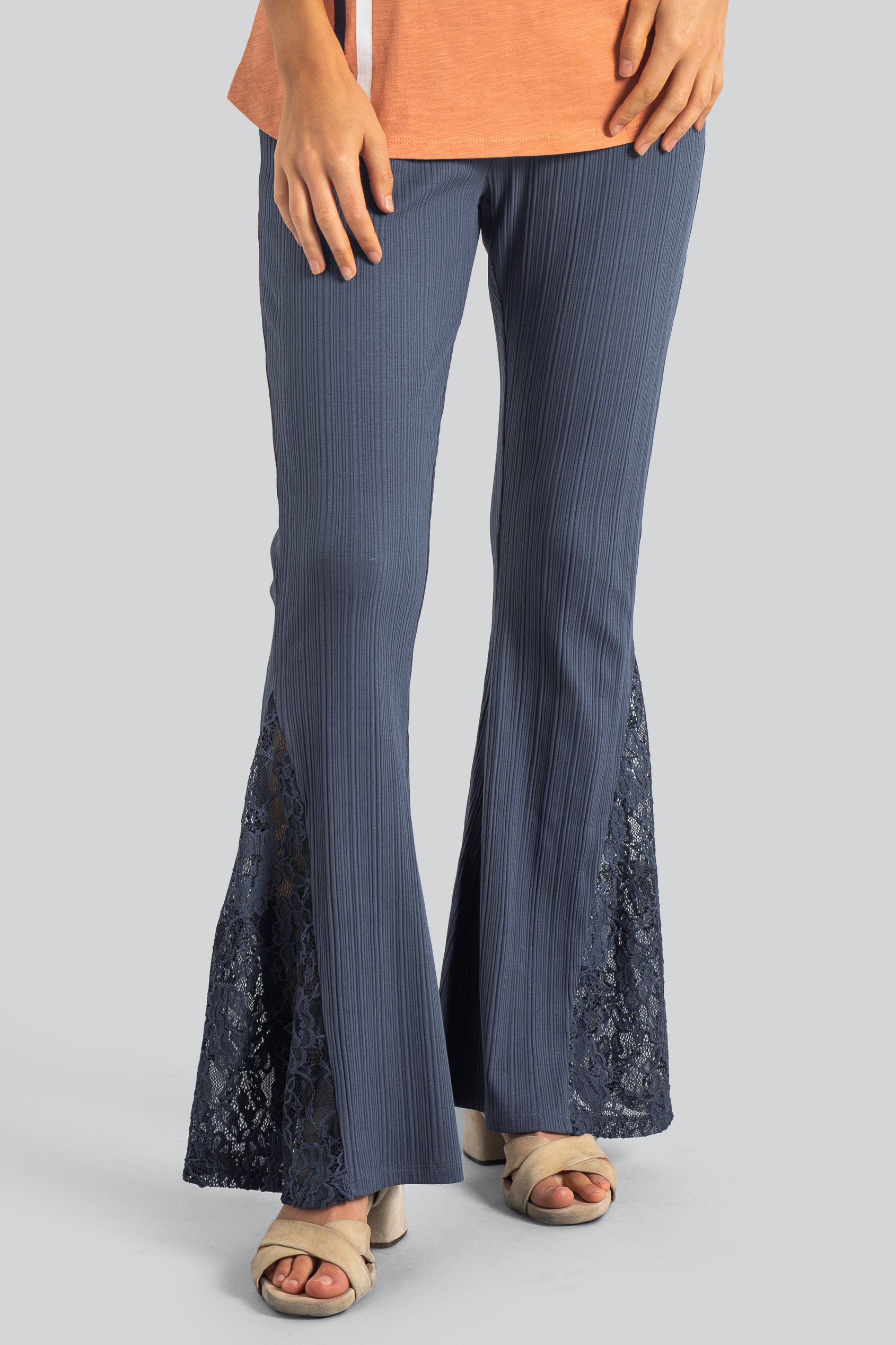 High Waisted Lace Insert Flare Leggings