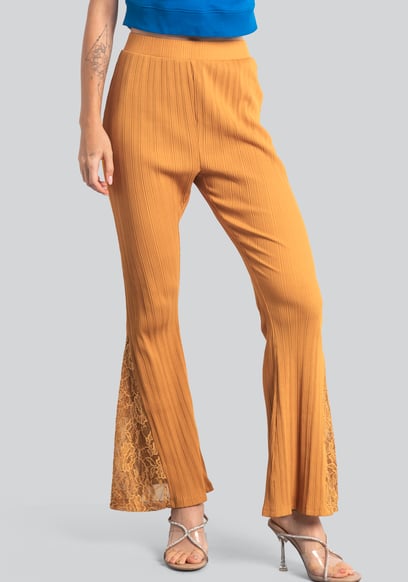 High Waisted Lace Insert Flare Leggings