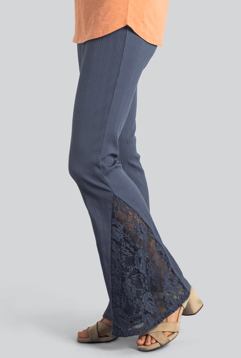 Navy High Waisted Lace Insert Flare Leggings