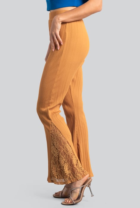 Orange High Waisted Lace Insert Flare Leggings
