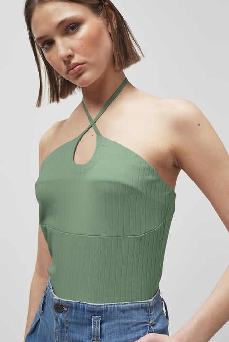 Green Halter Neck Ribbed Cami Vest Top