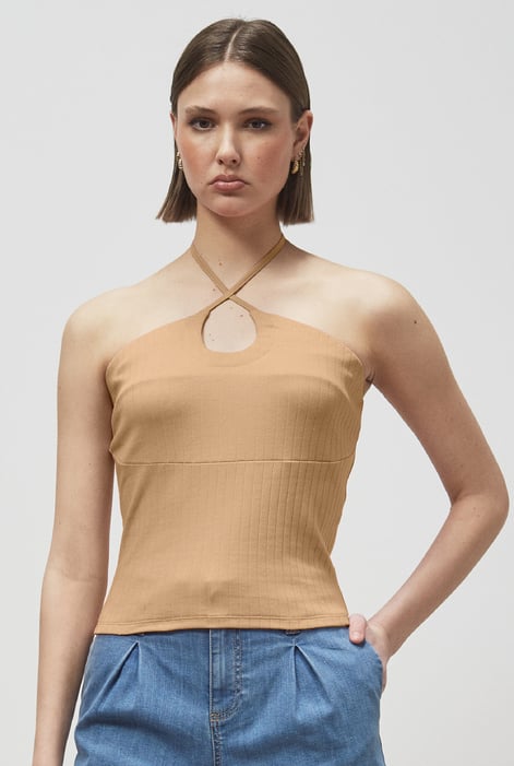 White Halter Neck Ribbed Cami Vest Top