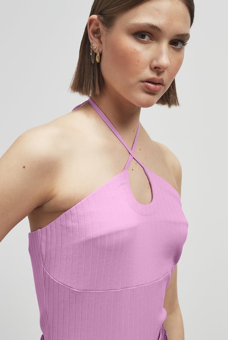 Pink Halter Neck Ribbed Cami Vest Top