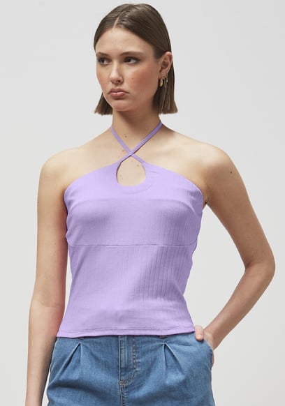 Halter Neck Ribbed Cami Vest Top
