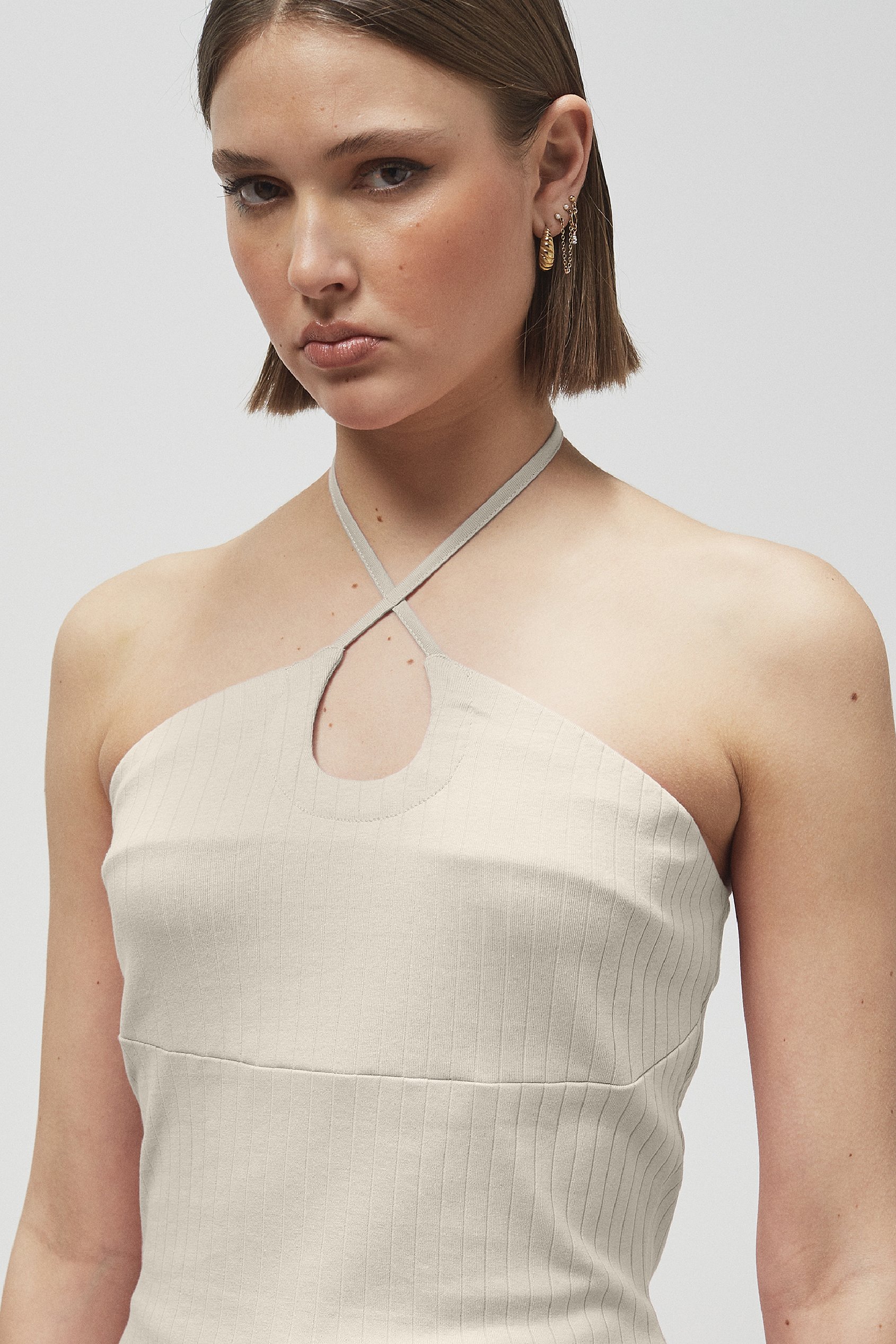 Halter Neck Ribbed Cami Vest Top