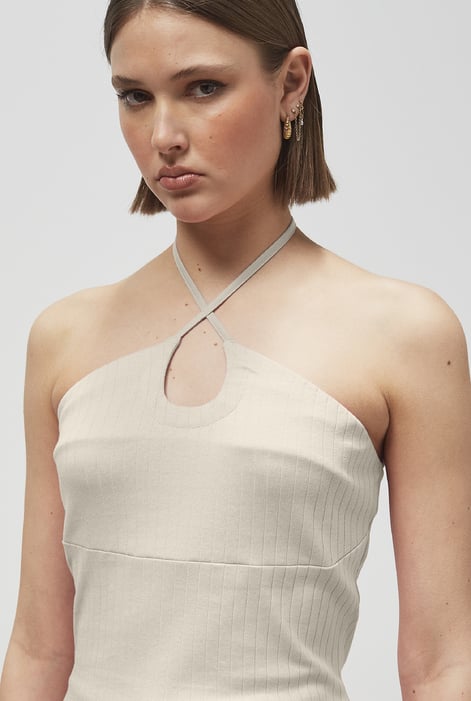 White Halter Neck Ribbed Cami Vest Top