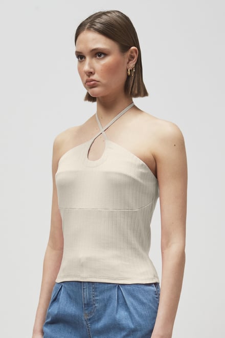 Halter Neck Ribbed Cami Vest Top