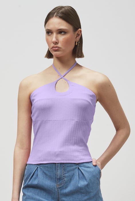 White Halter Neck Ribbed Cami Vest Top