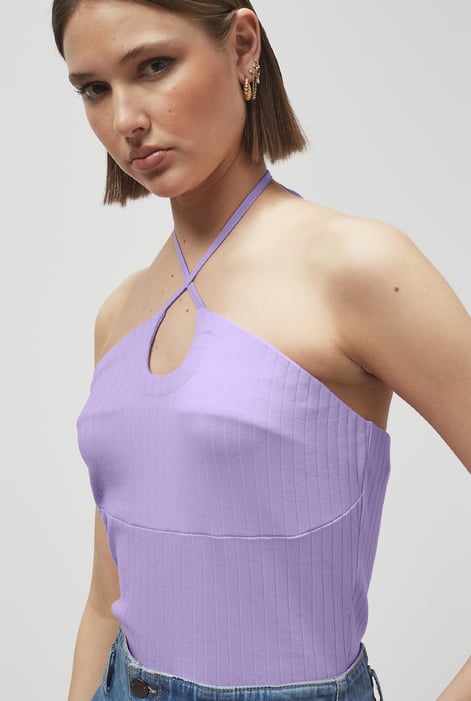 Purple Halter Neck Ribbed Cami Vest Top
