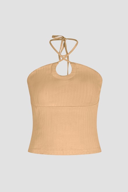 Halter Neck Ribbed Cami Vest Top