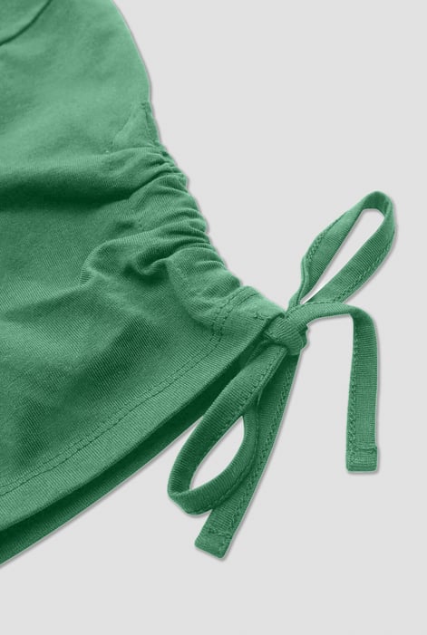 Green Ruched Sleeves Chest Printed T-Shirt