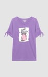 Ruched Sleeves Chest Printed T-Shirt