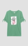 Ruched Sleeves Chest Printed T-Shirt