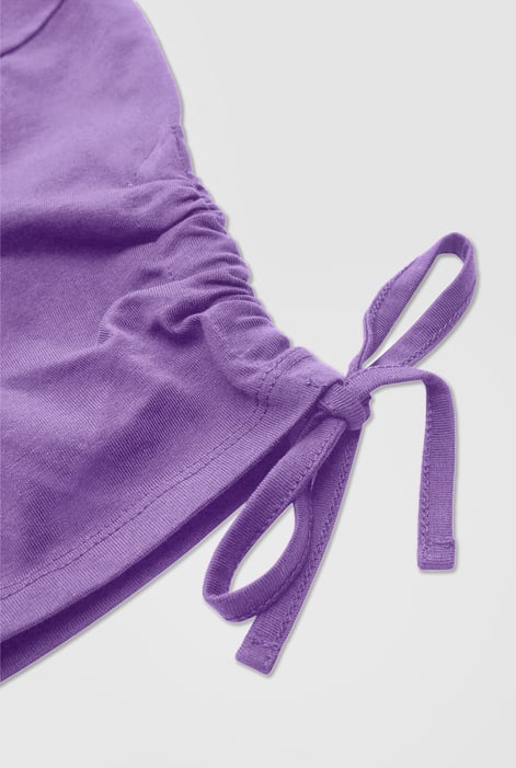 Purple Ruched Sleeves Chest Printed T-Shirt