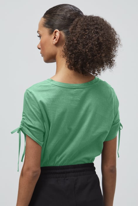 Green Ruched Sleeves Chest Printed T-Shirt