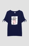 Ruched Sleeves Chest Printed T-Shirt