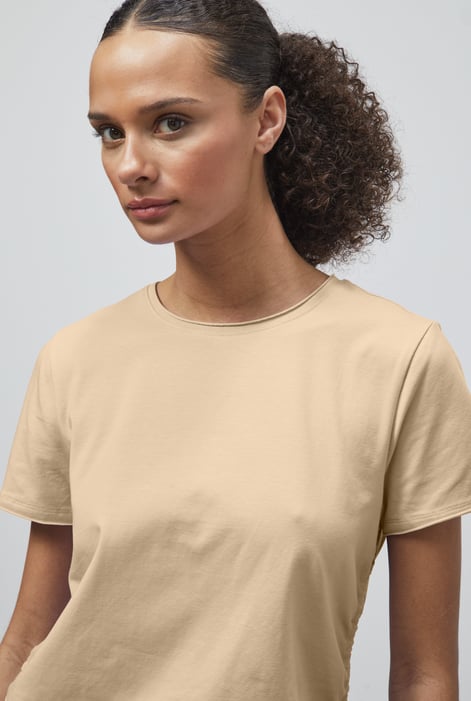 Cream Ruched Side Seam T-Shirt
