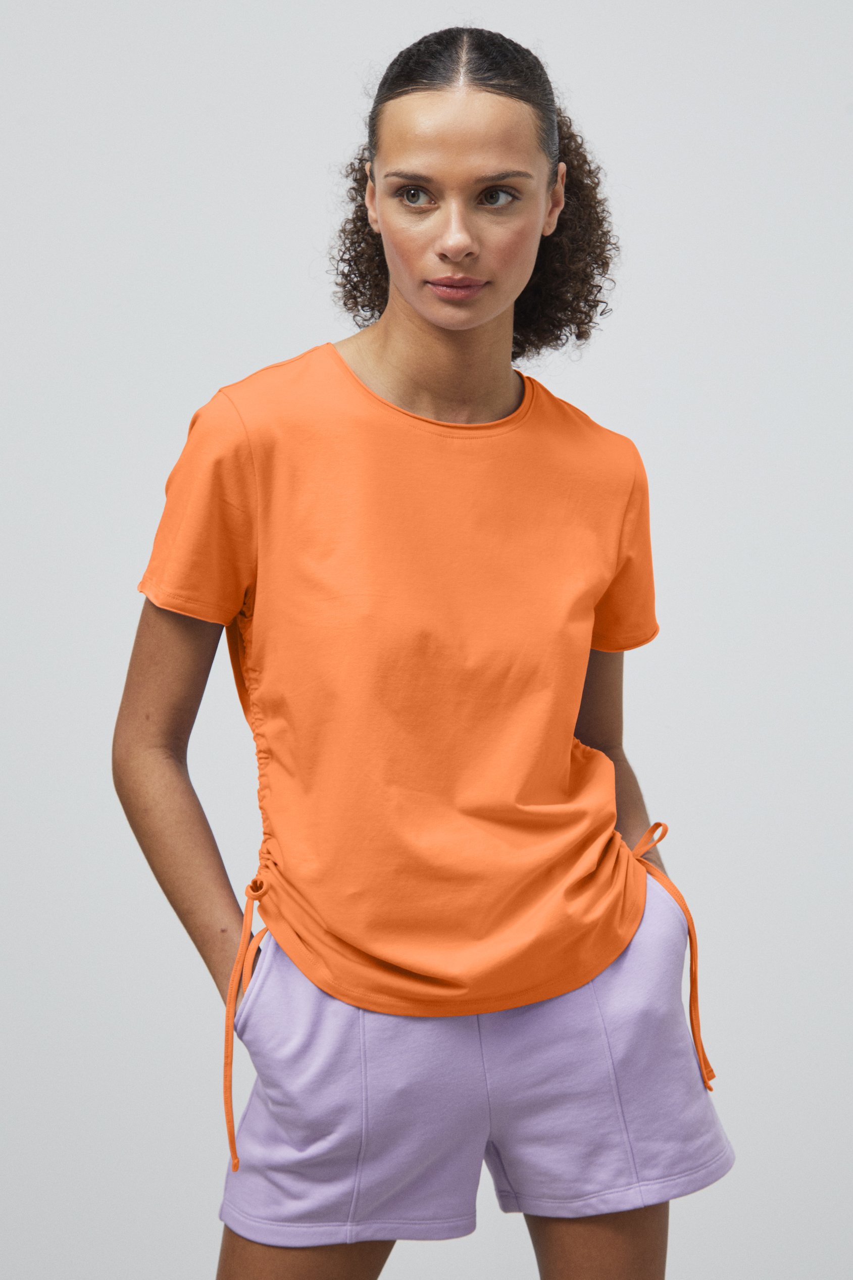 Enorsia Women's Orange Ruched Side Seam T-Shirt - Uk 12