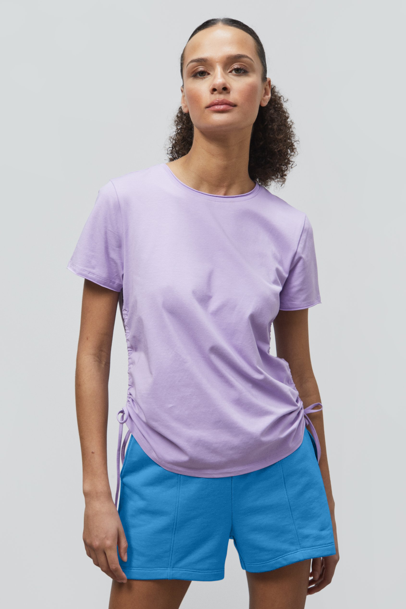 Enorsia Women's Purple Ruched Side Seam T-Shirt - Uk 18