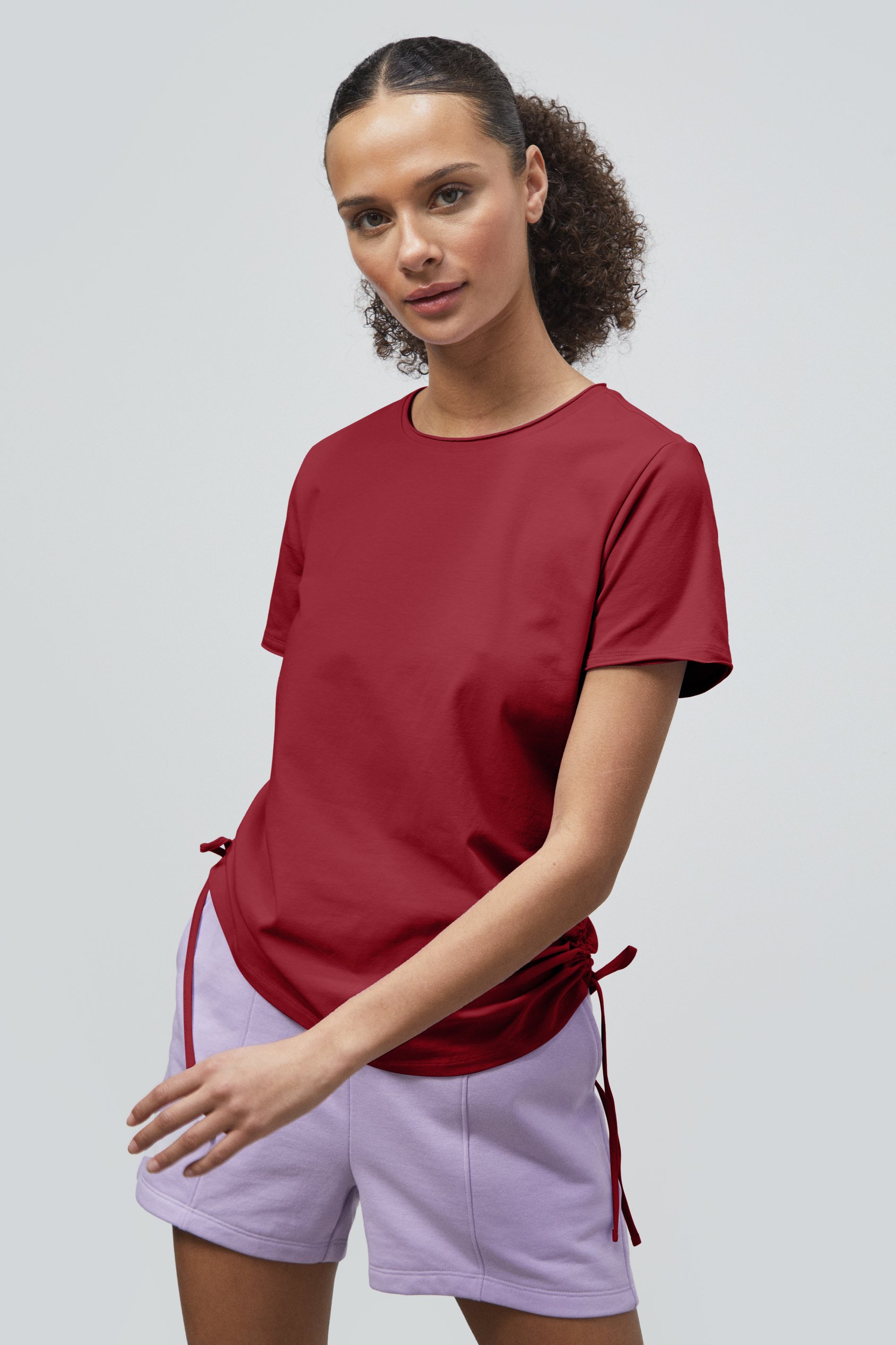 Enorsia Women's Red Ruched Side Seam T-Shirt - Uk 16
