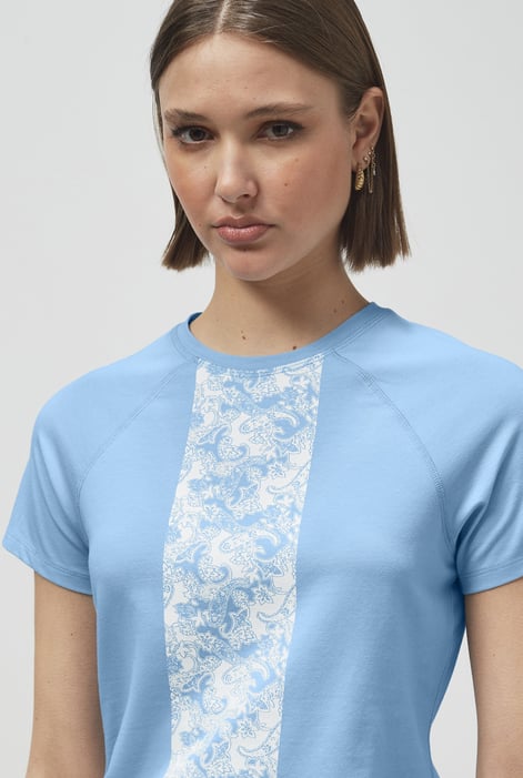 Blue Patch Print Short Sleeve Raglan T-shirts