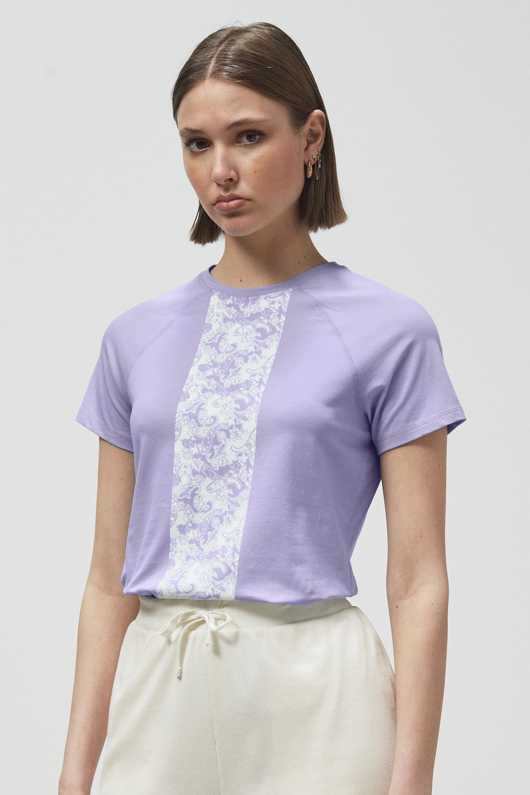 Enorsia Women's Purple Patch Print Short Sleeve Raglan T-Shirts - Uk 12