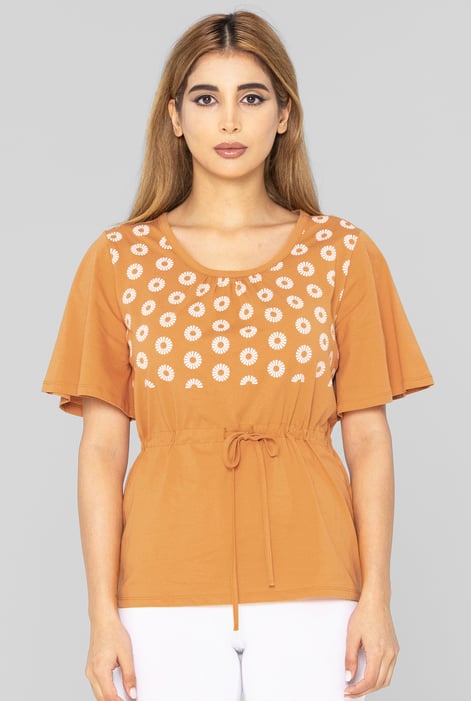 Yellow Floral Chest Print T-Shirt