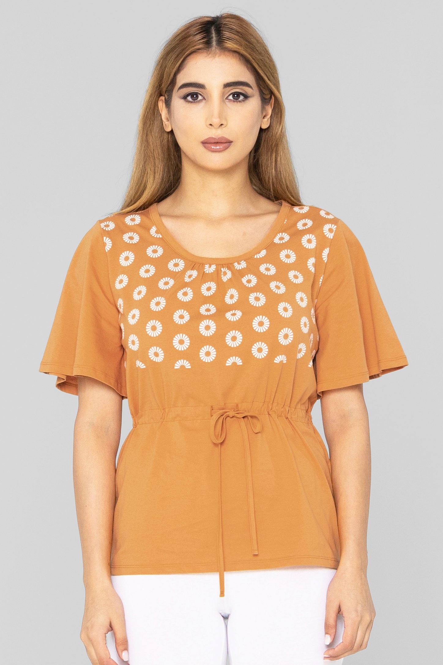 Enorsia Women's Orange Floral Chest Print T-Shirt - Uk 14