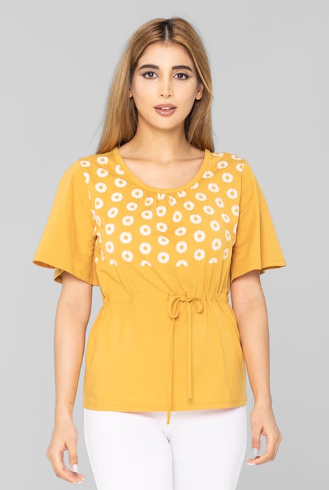 Yellow Floral Chest Print T-Shirt