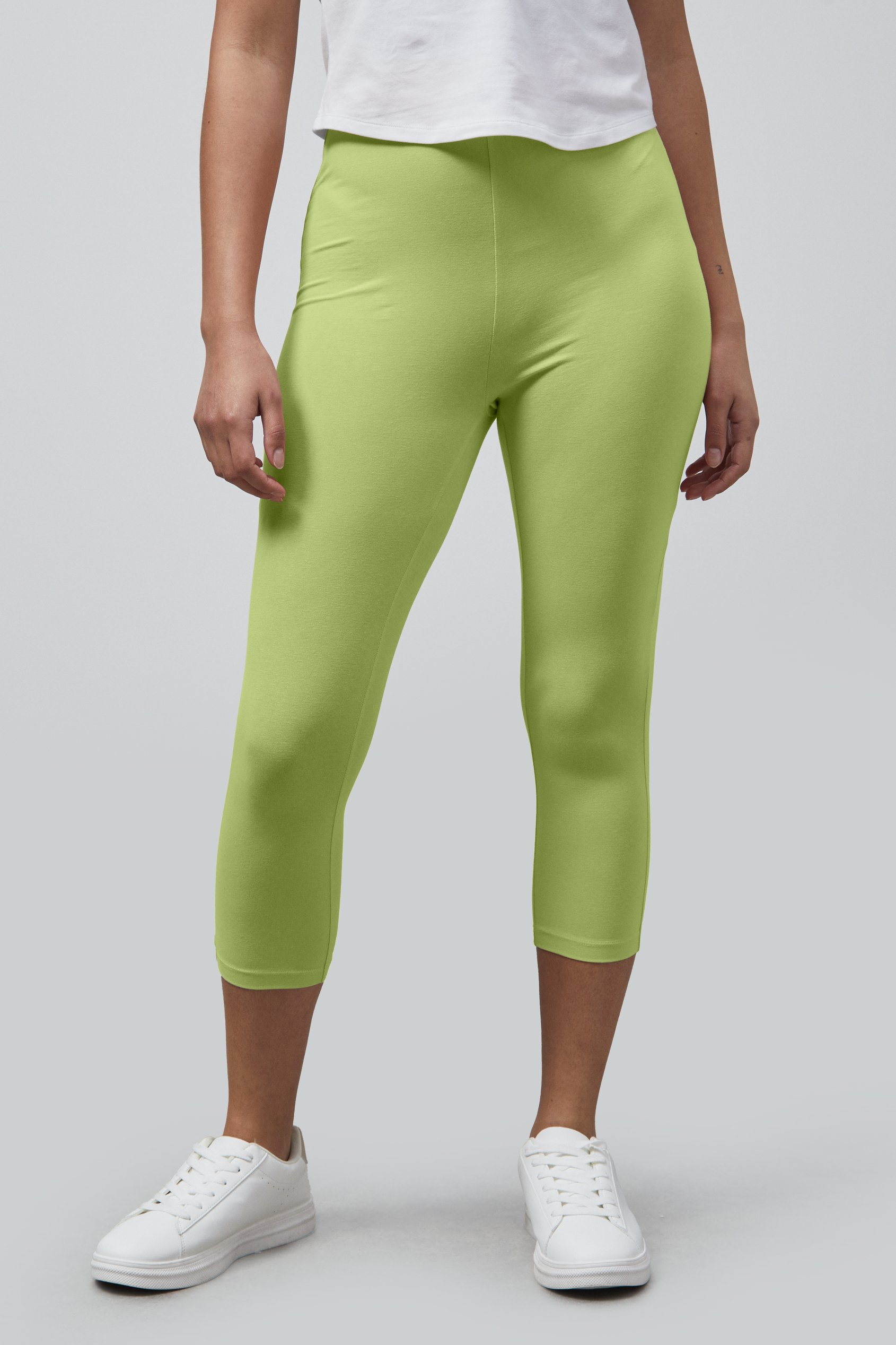 Enorsia Women's Green Cropped High Waist Leggings - Uk 16