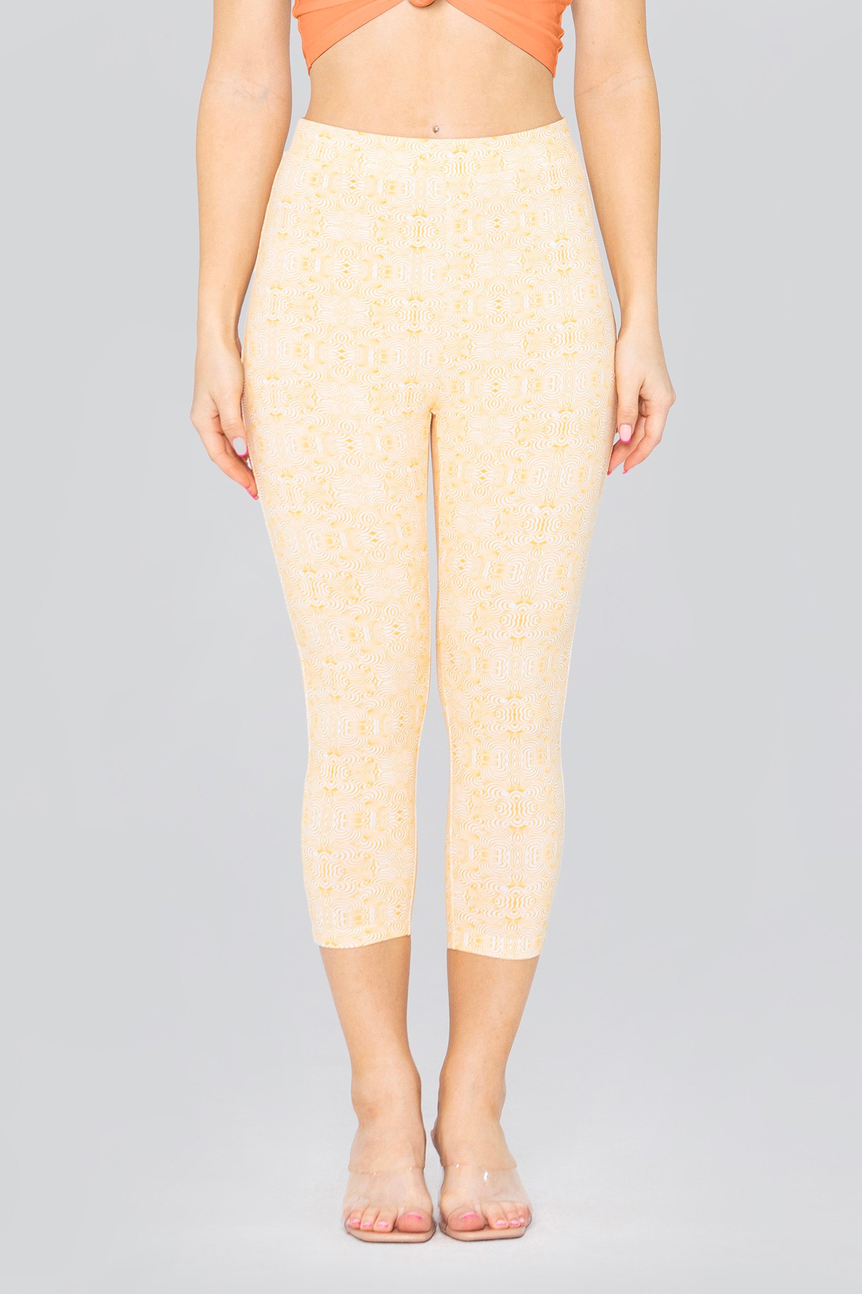 Enorsia Women's Yellow Bee Printed Cropped Leggings - Uk 16