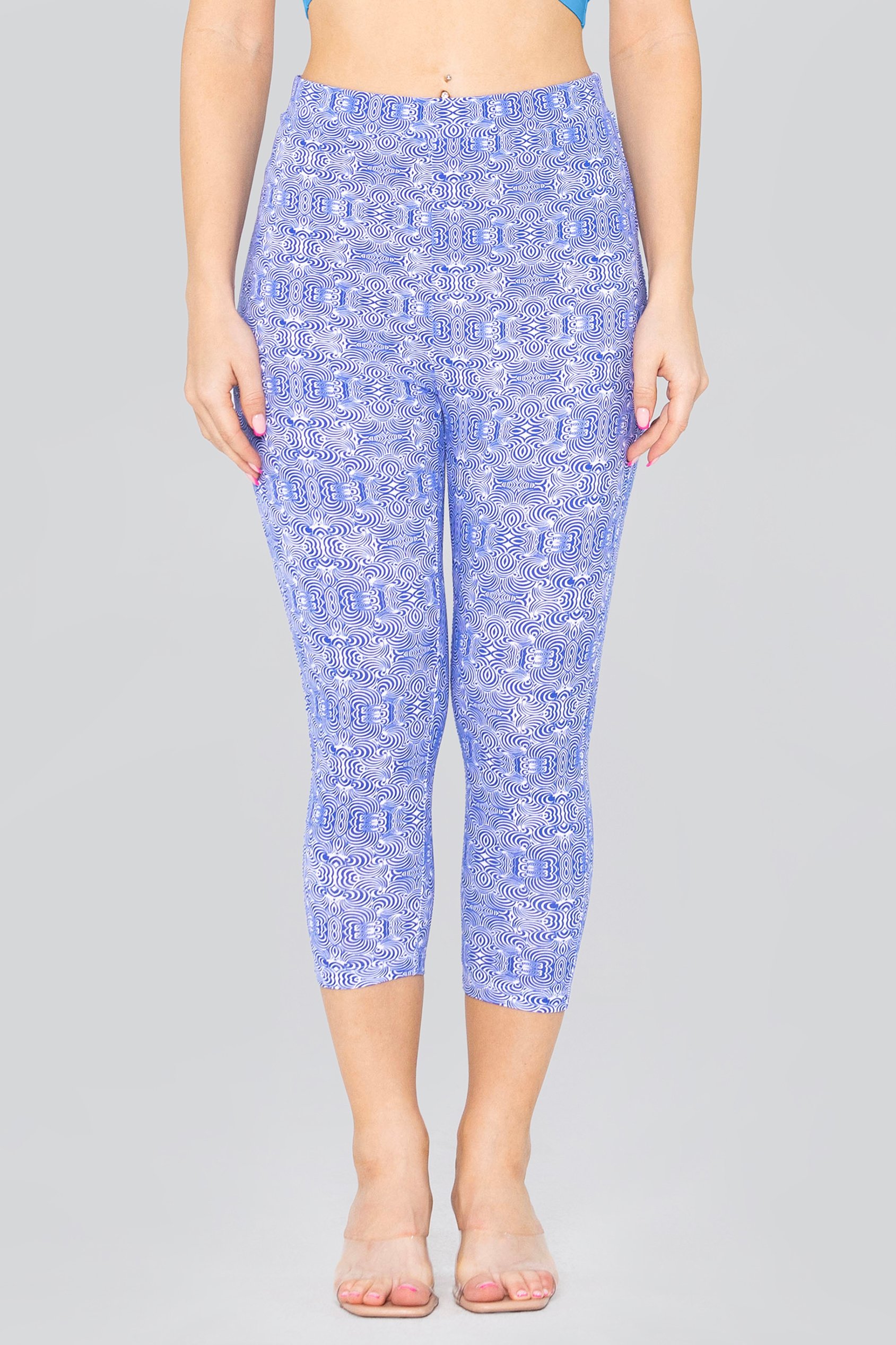 Enorsia Women's Blue Bee Printed Cropped Leggings - Uk 16