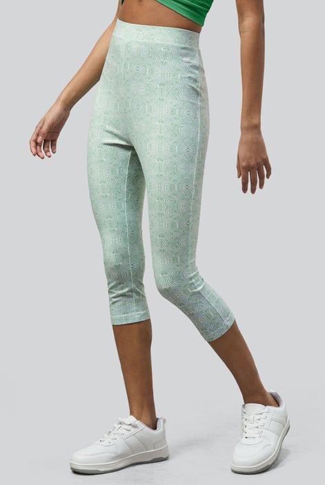 Green Bee Printed Cropped Leggings