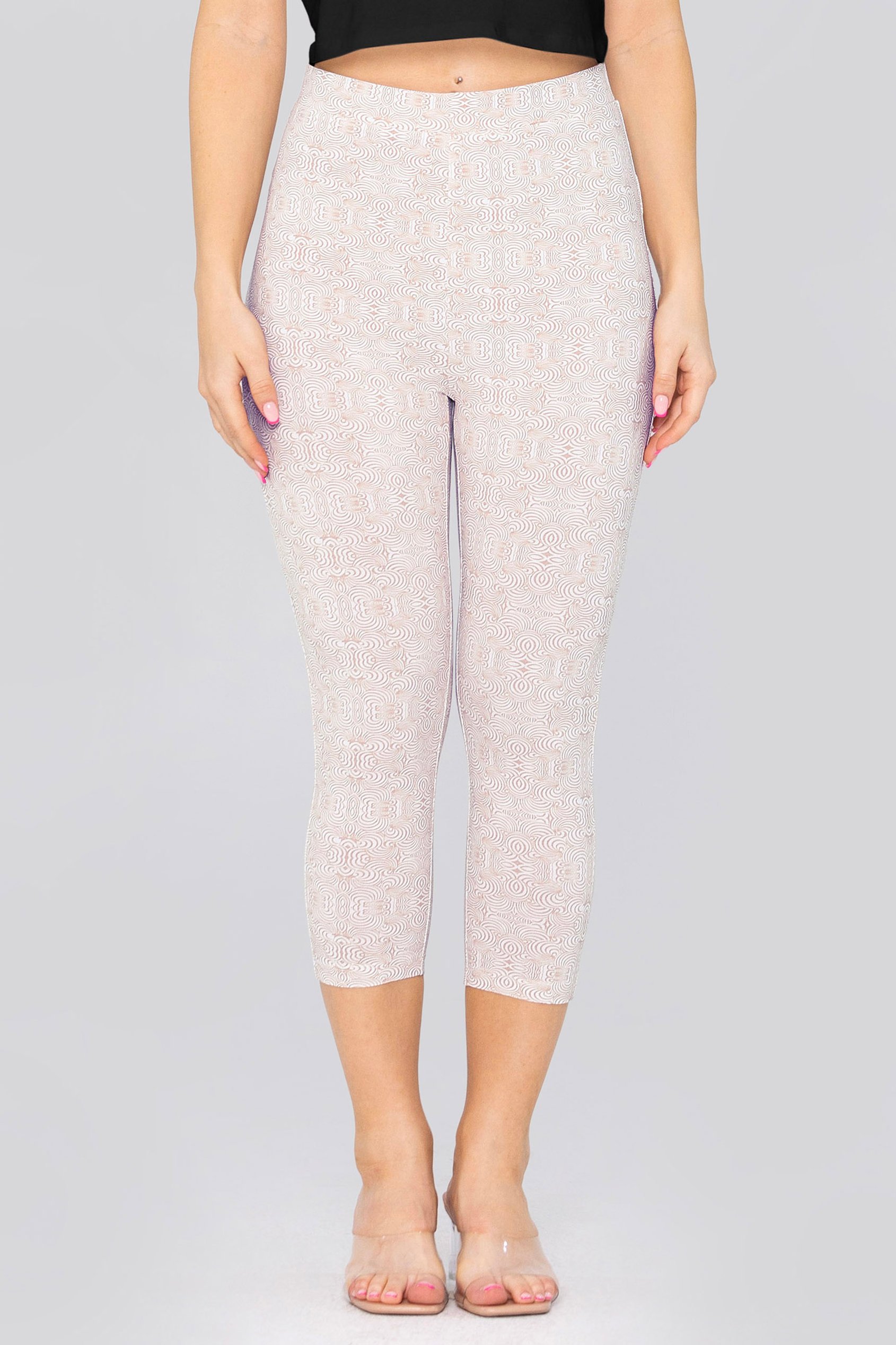 Enorsia Women's Cream Bee Printed Cropped Leggings - Uk 10