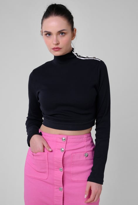 Women White Turtleneck Crop Tops