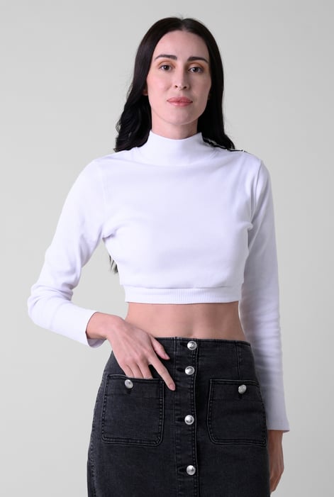 Women White Turtleneck Crop Tops