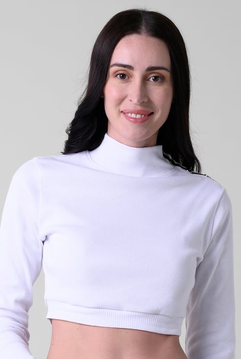 Women White Turtleneck Crop Tops