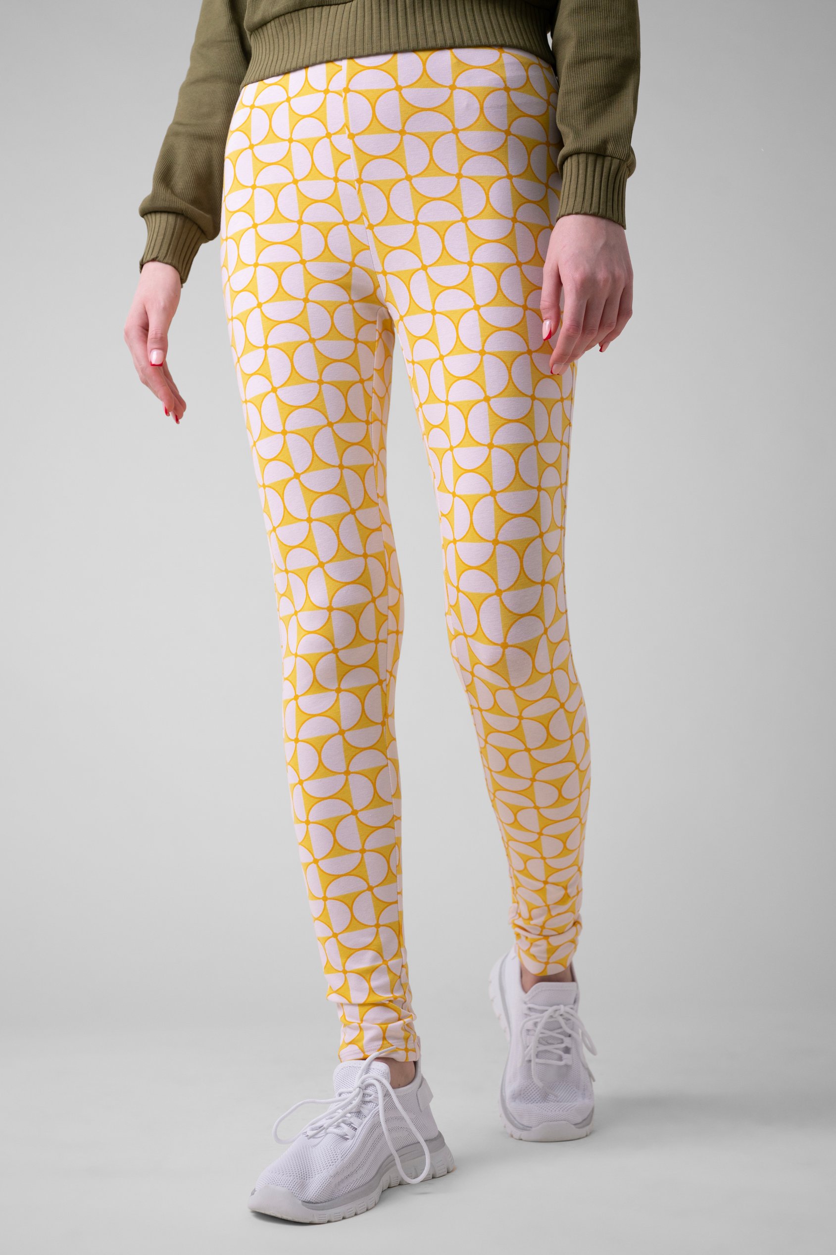 Enorsia Women's Yellow Geometric Print Legging - Uk 18