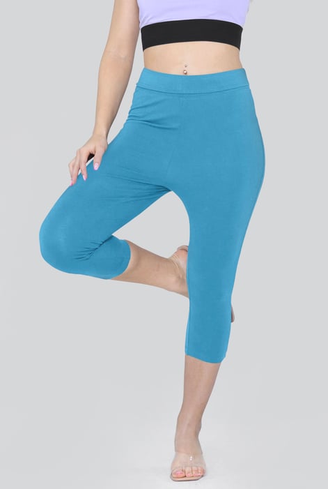 Blue Stretchy Cropped Leggings