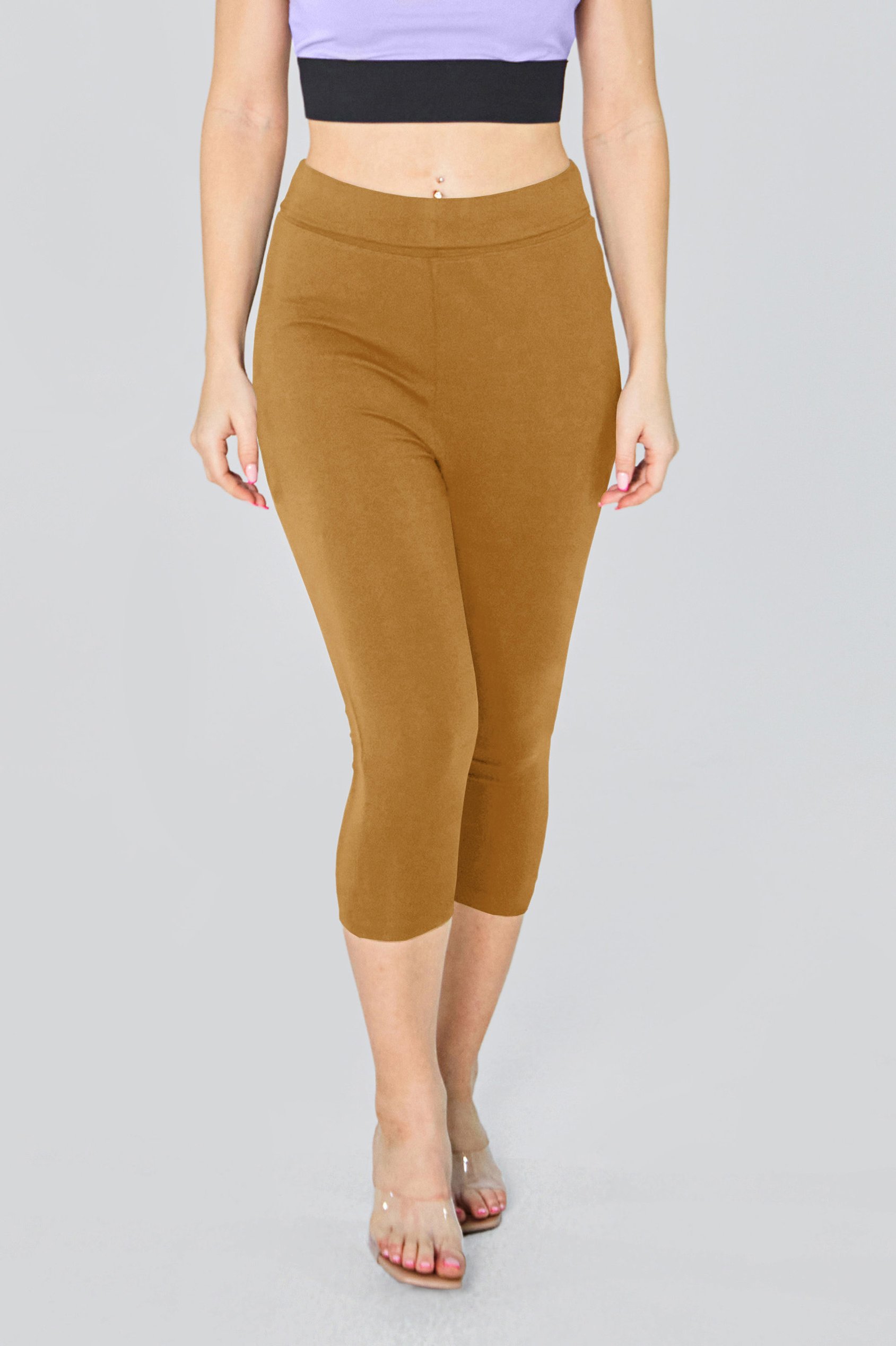 Enorsia Women's Brown Stretchy Cropped Leggings - Uk 16